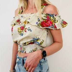 House of Harlow 1960 cotton boho floral off the shoulders cropped blouse top